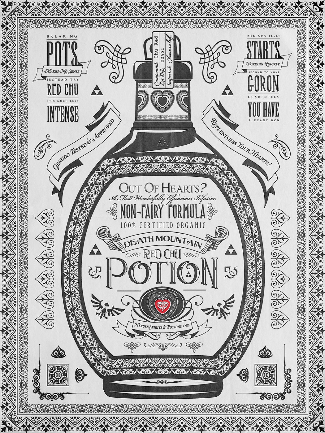 Legend of Zelda Potion Series Red Chu Hyrule Vintage Art  signed museum quality giclée fine art print 16" x 20"