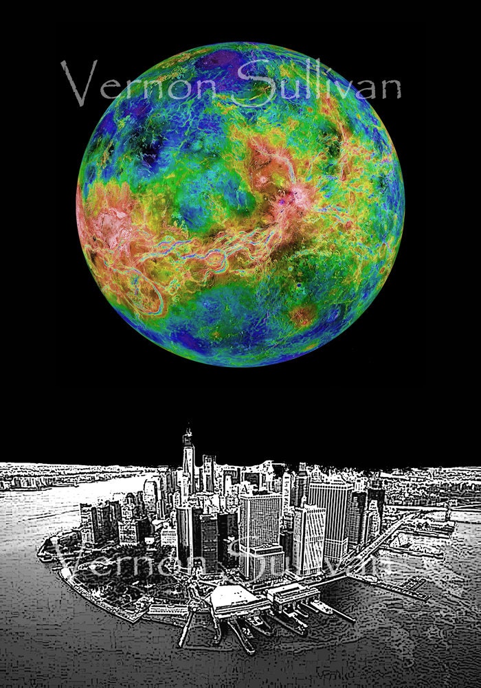 Manhattan New York NY skyline cityscape 8 x 10 print A4 poster Wall Art Home Decor Office digital illustration photography Vernon Sullivan