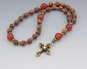 Anglican Rosary, Wood and Carnelian Gemstone, Christian Prayer Beads