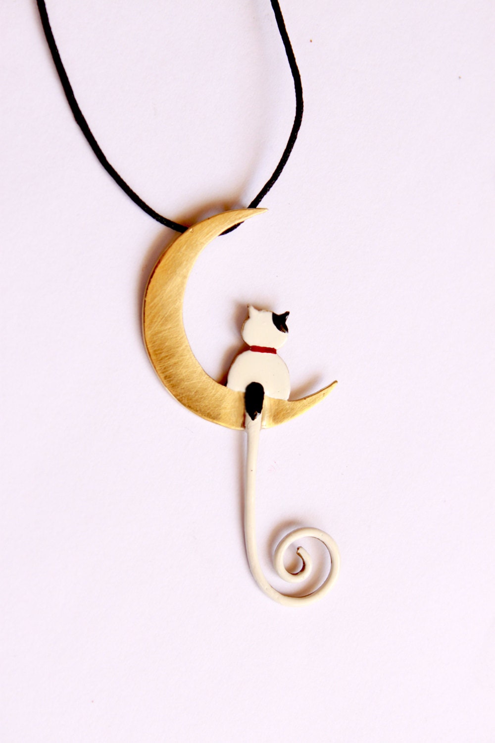 Handmade Romantic Cat-Metalwork Sterling Silver 925 Gold Plated18k-Enamel Hand Painted