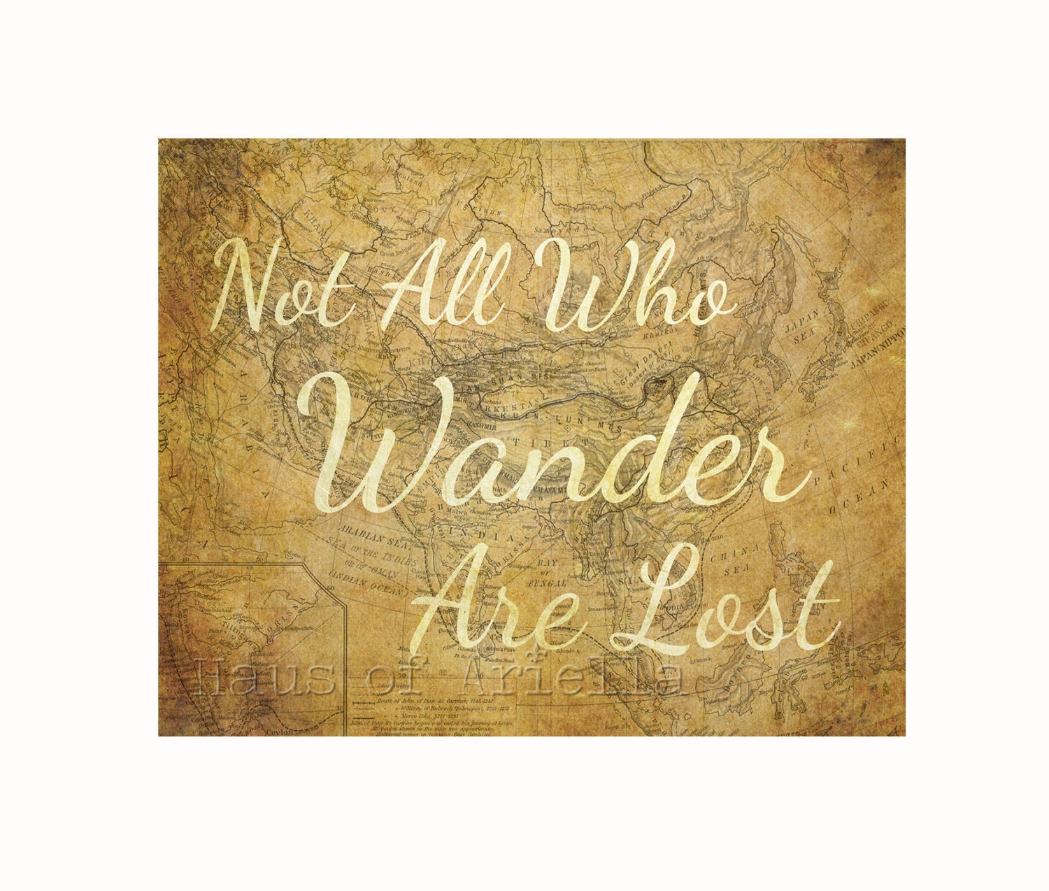 Not All Who Wander Are Lost Print, Map Art, Travel Decor, Geeky Tolkien Quote