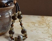 Earth Tone Agate Beaded Necklace Neutral Natural Stone Black Taupe Faceted Beads Copper Chunky Toggle Clasp Fashion Jewelry Free Shipping