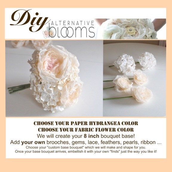 DIY wedding bouquet, add your details to our base of our paper flowers and fabric flowers, Do it yourself, DIY wedding,
