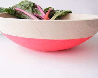 Wooden Bowl 15", Neon Pink, Summer Party, Picnic, Kitchen Decor