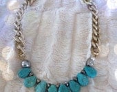 turquoise necklace, Gold Chunky Chain Necklace, Beaded Jewelry, Necklace with Chain, Large Chain Necklace, Statement Necklace