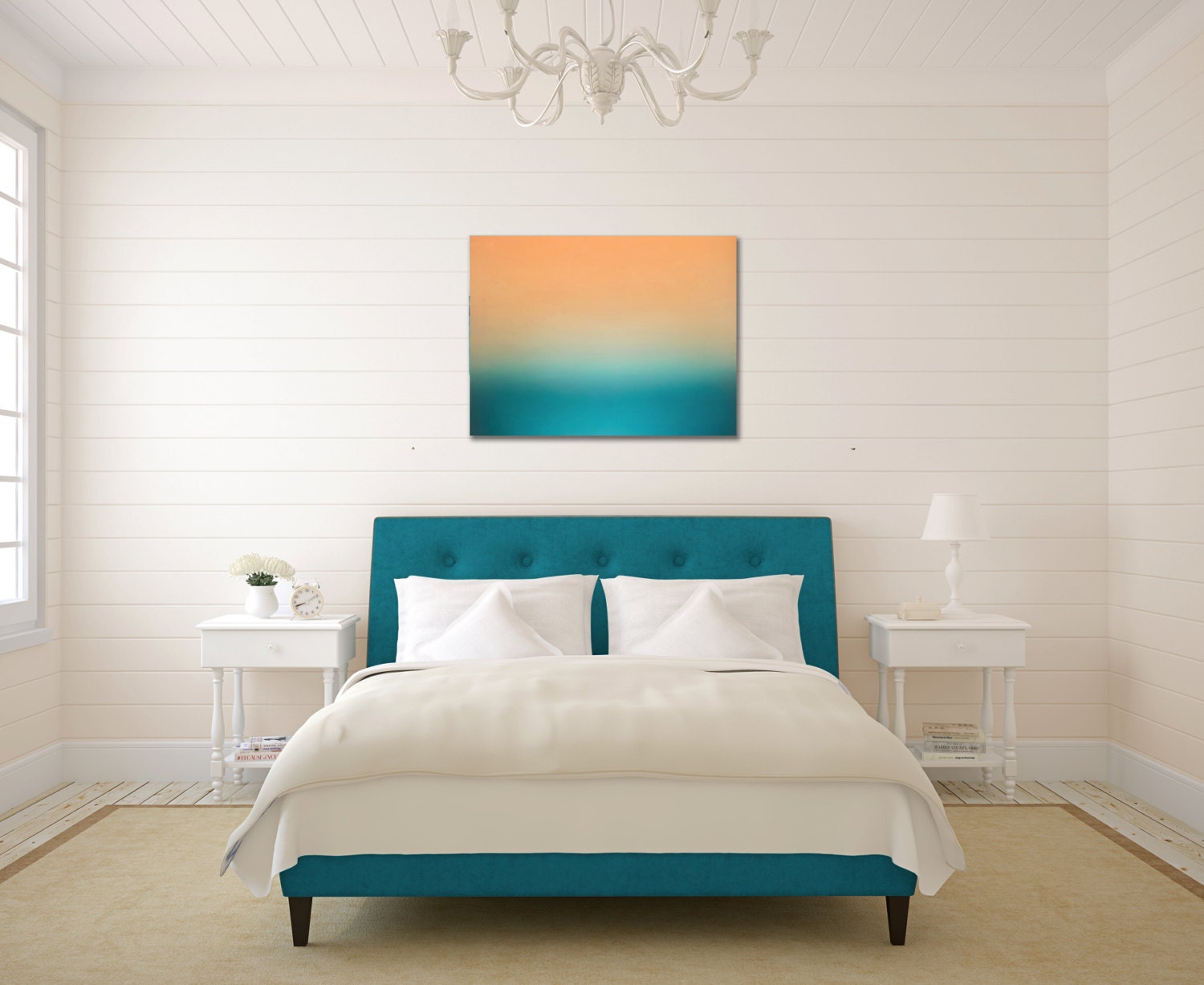 24x36 Canvas Gallery Wrap Abstract Photo Ocean Caribbean Blue Teal Turquoise Orange Apricot Soft Muted Relaxing Wall Art Home Wall Decor
