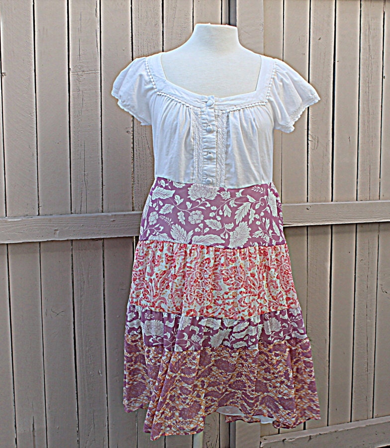 Sale Upcycled Women's Clothing / Repurposed Ladies Boho Dress / Size Large