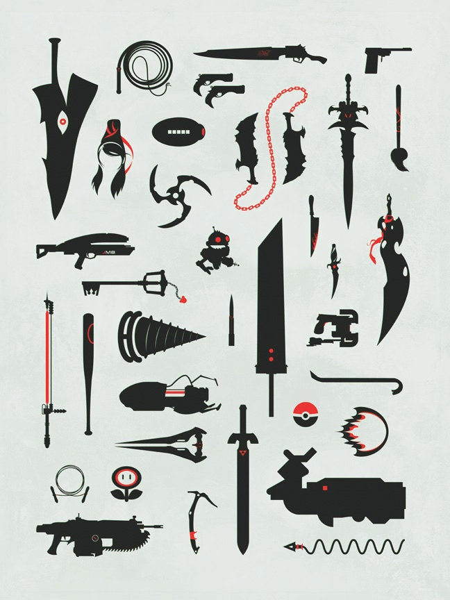 Video Game Weapons, Gaming, Swords, Guns, Collage