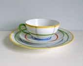 Mid Century Tea Trio - 1940's Bone China - Afternoon Tea - Red, Yellow, Green, Blue. Pantone - Seltmann, Germany - Mad Men, Entertaining