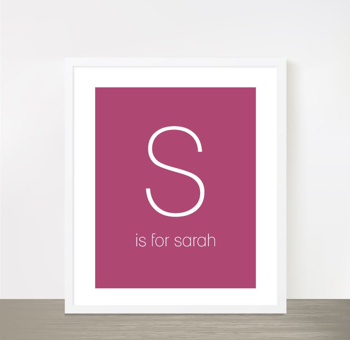 Letter S for Sarah 8x10" rose pink baby girl name print nursery poster