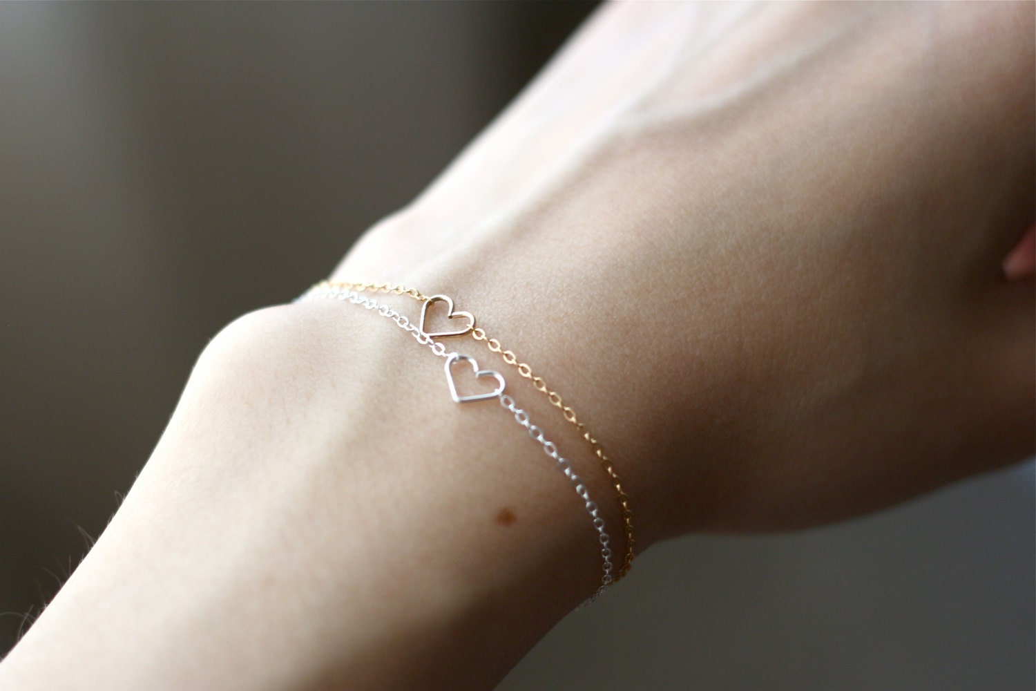 heart bracelet - gold or silver - simple delicate handmade jewelry by fancy lemon