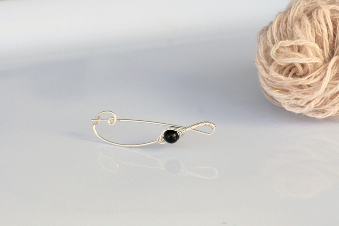 Silver Embrace Knitting Stitch Holder - Handmade in Sterling Silver with Genuine Black Onyx