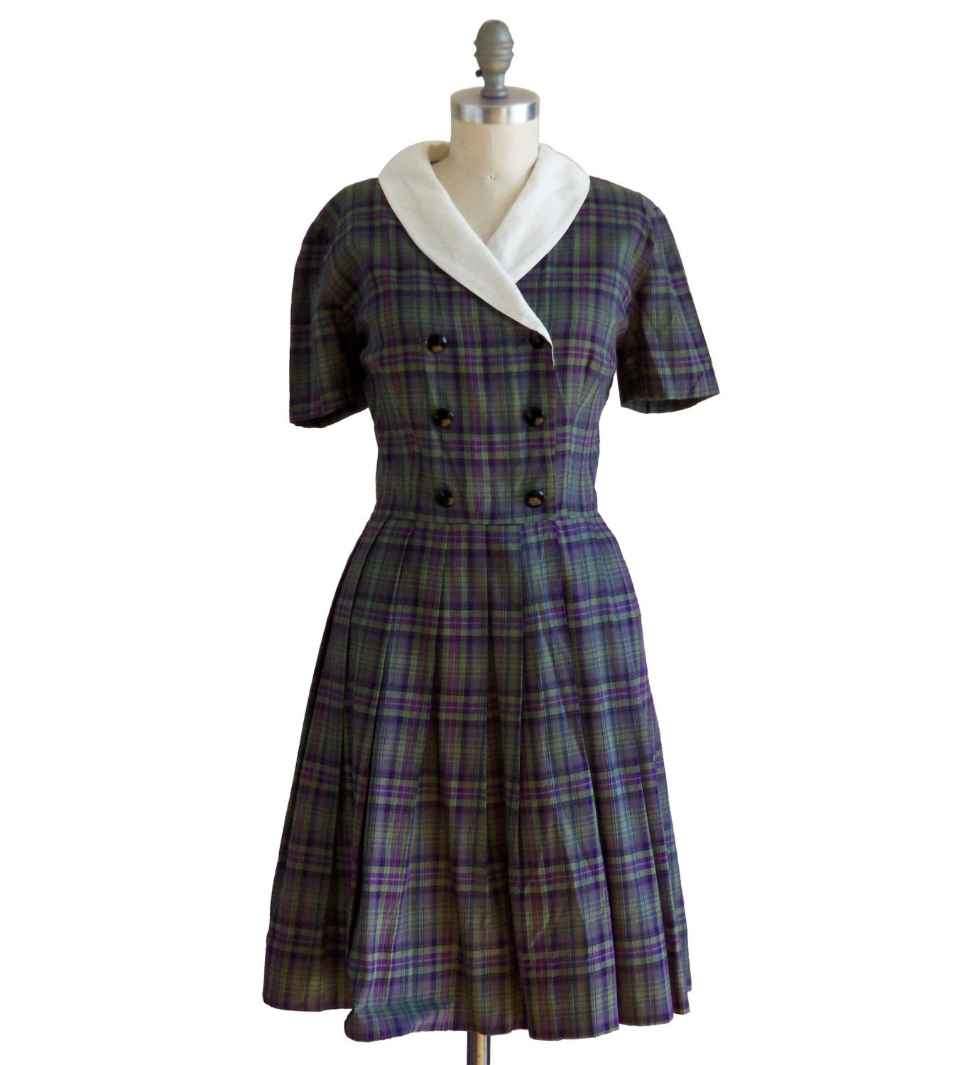 Vintage 50's Purple Plaid Day Dress