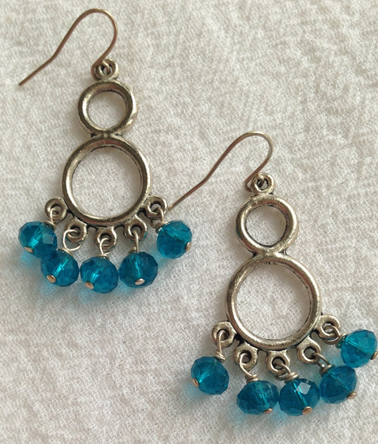 Aqua Blue Crystal Dangle Earrings