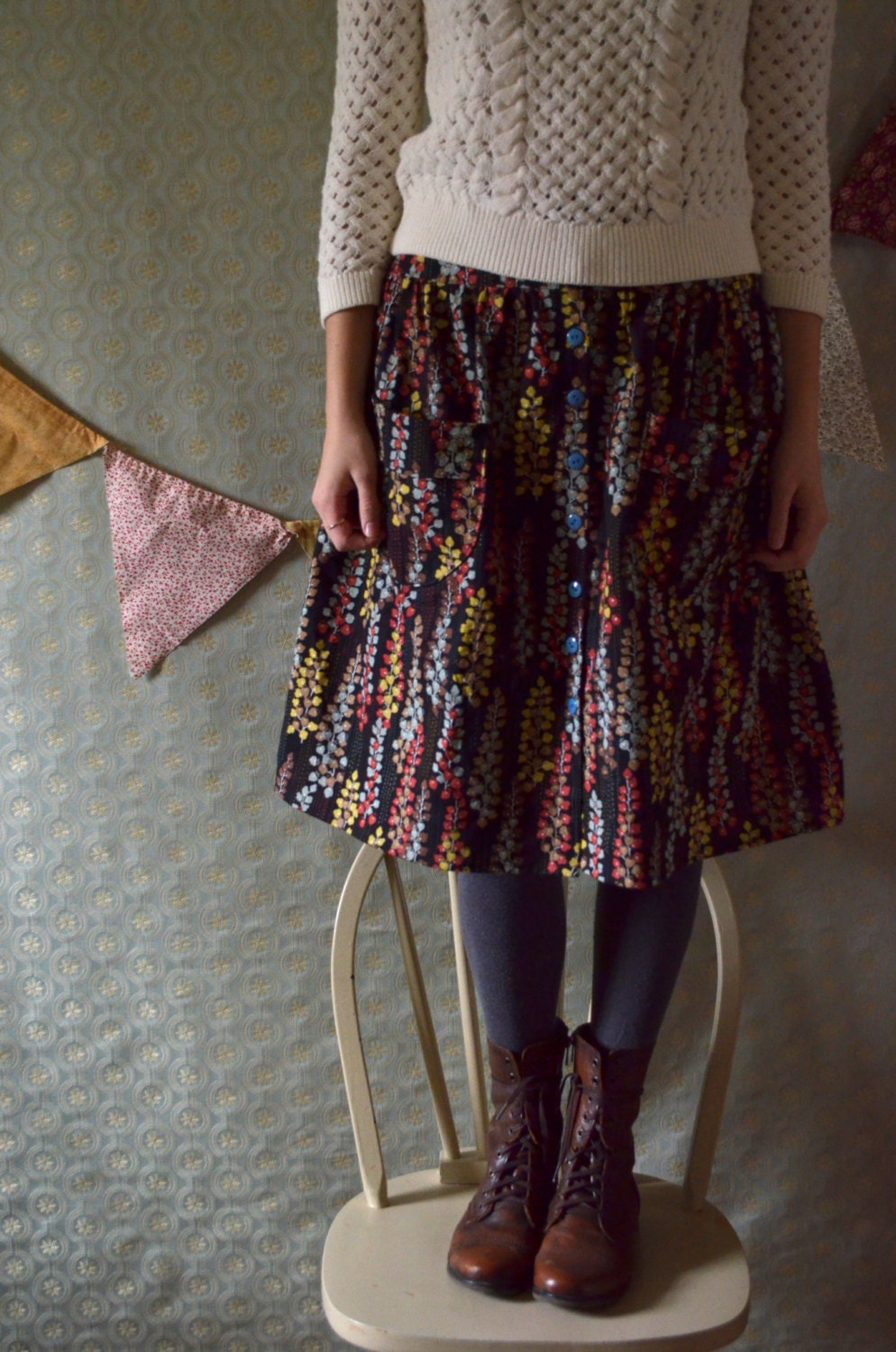 Gathered Skirt with Pockets Small 6 / 8