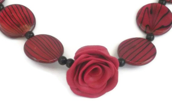 Red Rose Bracelet with Mother of Pearl Beads ideal as Wedding Jewelry, proms, Red Wedding