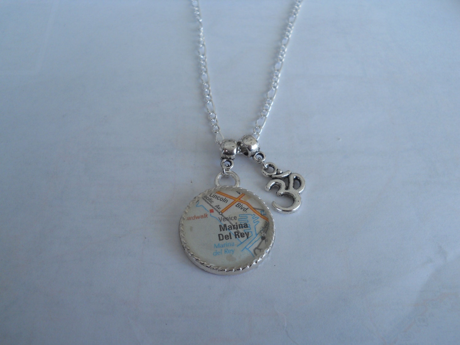 Om Namaste Yoga with World Map of Any Location Pendant Necklace  - Best Gift For Yoga Lovers. Travel to Asia.