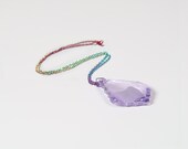 GAY PRIDE Light Purple Crystal Pendant Necklace w/ Rainbow Color Chain French Cut