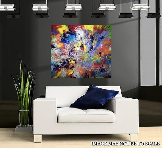 Abstract Resin Art painting on canvas, colorful contemporary XLG "Evenflow" 24 x 24
