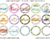 Months - 1 inch Circle Bottle Cap Image - 4x6 and 8.5x11 Digital Collage Sheet (No. BC311d) - Instant Download