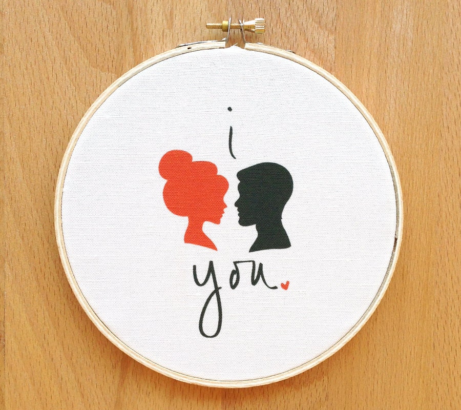 Ltd Edt 6 inch art hoop I Love You Silhouettes home love wedding anniversary bedroom decor chic white red black romantic heart