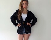 90s Black & Gold Galaxy Blazer // 1990s // 80s // Vintage // Jacket // Top Cardigan