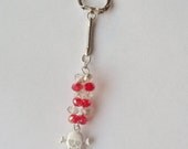 Skull Luv Key Ring -- Crystal and Red Beads
