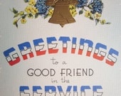 Unused Vintage Soldier Greeting Card Patriotic Retro Military Liberty Bell and Come Home Message Made in USA