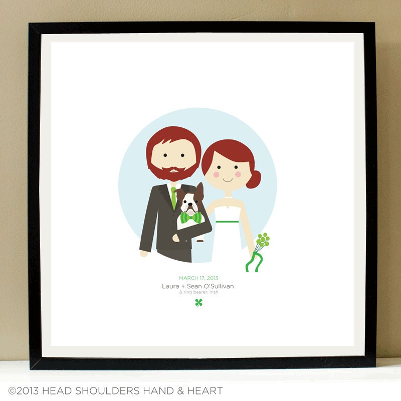 Custom Portrait Couple and Dog Wedding Illustration