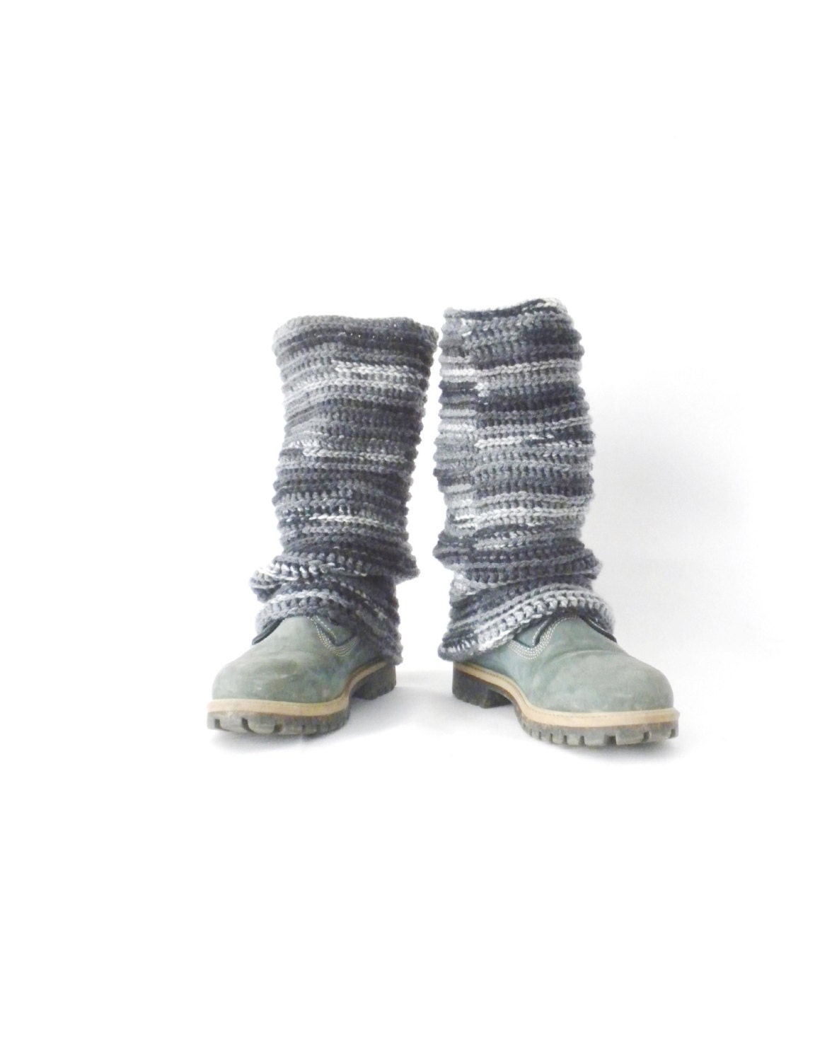 SUMMER SALE: 20%OFF Pippi's Greys Black High Leg Warmers, Reversible, Crochet, Seamless, Fall, Winter, Fashion, Gift, For Her, Warm, Cozy