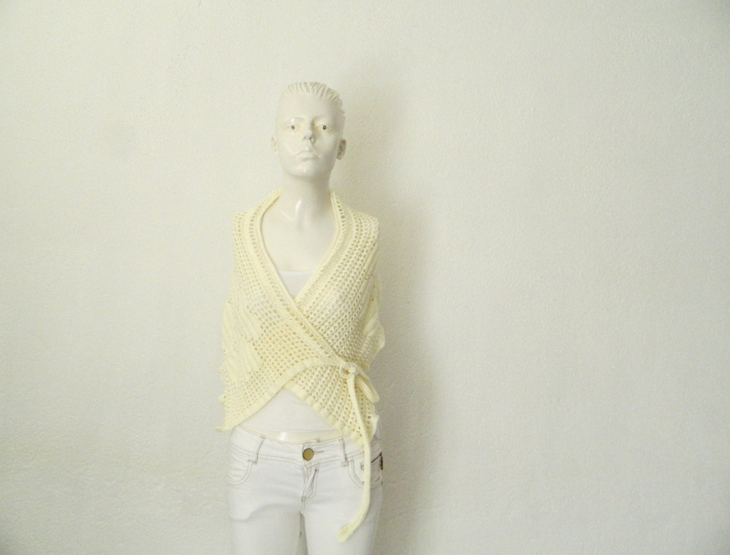 Pippi's Ivory Crochet Multi-Purpose Pareo, Sarong, One Strap Top, Swim Cover-up, Wrap Skirt, Shoulder Wrap Floral, Summer, For Her