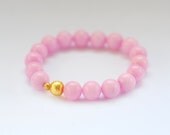 Kaeden Beaded Bracelet - 10mm Pastel Pink  Jade Beads with Gold Plated Bead Bracelet (slips over wrist)
