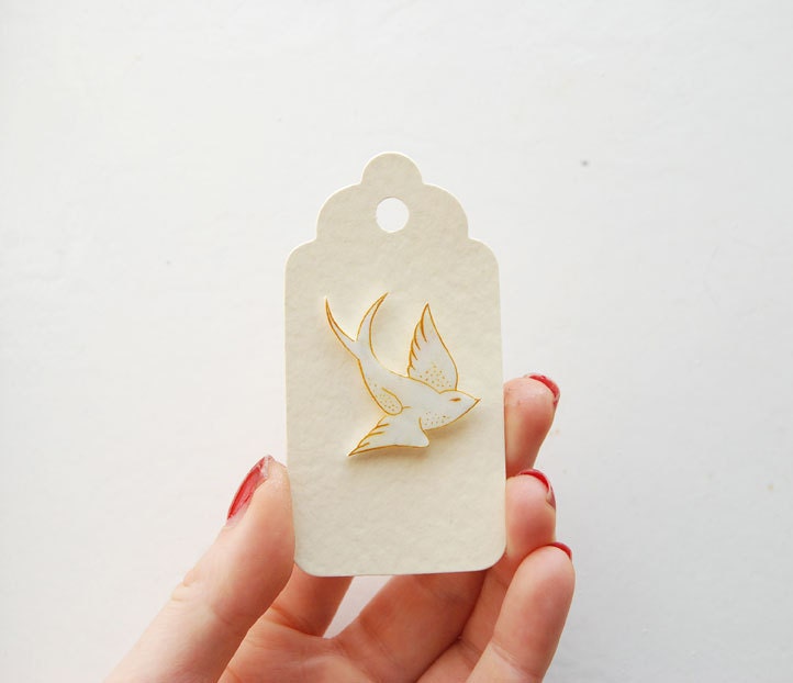 Hand drawn swallow, vintage tattoo pin