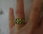 Silver Ring 925 Sterling Silver  Lime Green Stones Peridot Color Flowers Emerald Birthday Birthstone Gift Anniversary