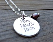 LIVE Laugh Love Silver White Freshwater Pearl Crystal Bead Necklace Pendant Wire Wrap Handmade Jewelry