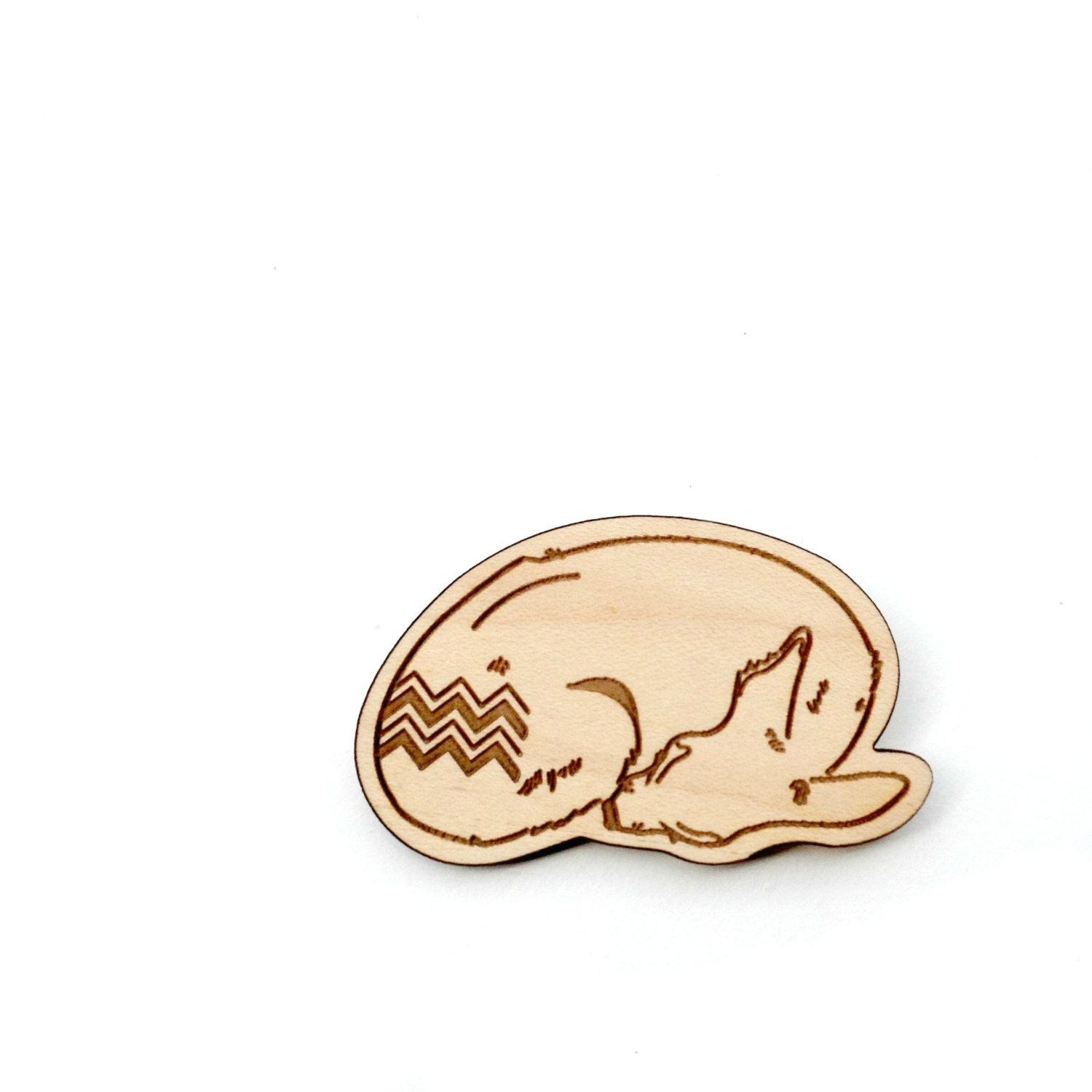 Sleeping deer fawn doe wood brooch with native tribal inspired chevron markings