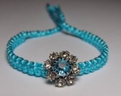Rhinestone Button Bracelet with aqua cord