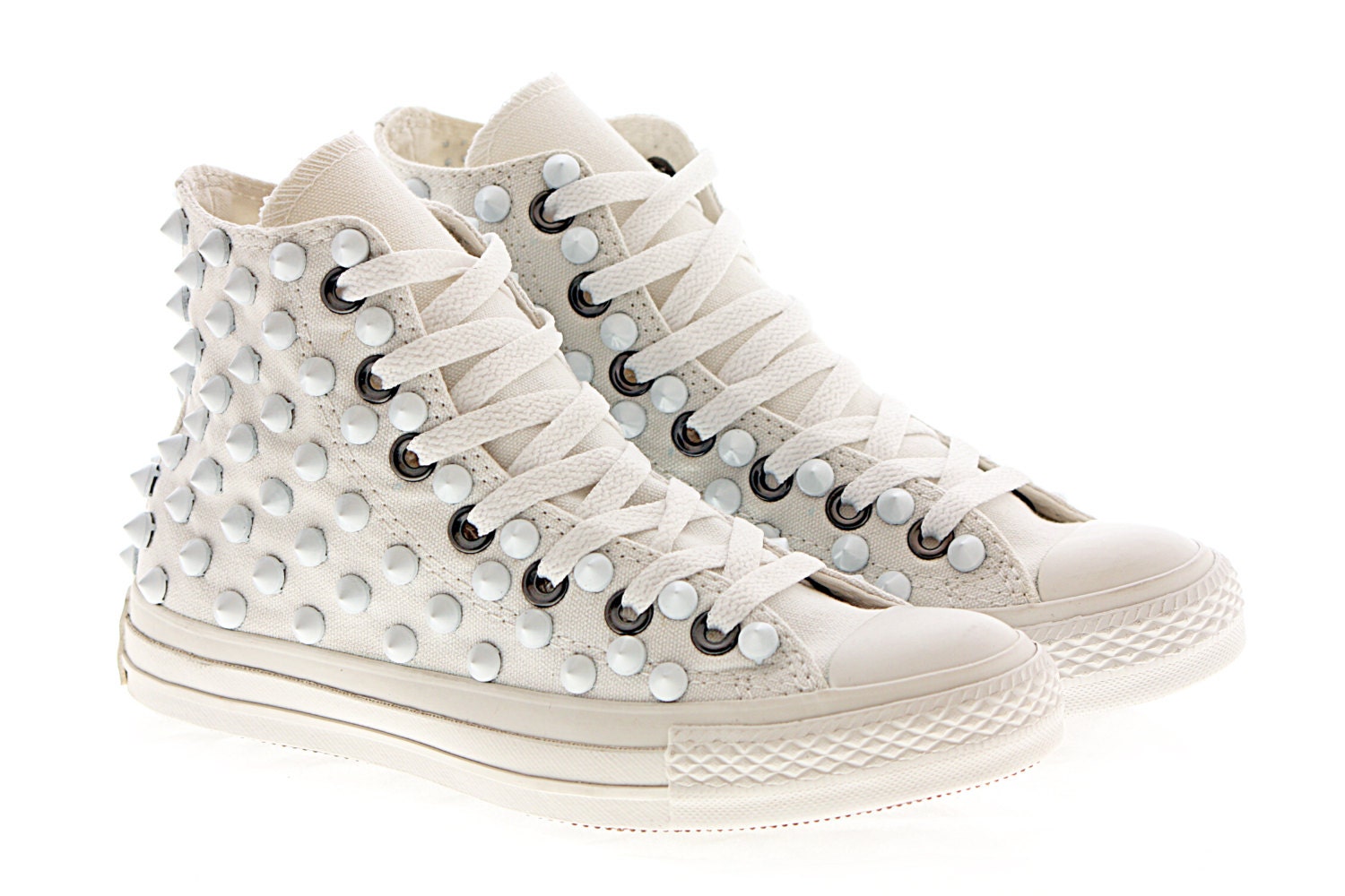 Studded Converse, white studs with all white converse chuck by CUSTOMDUO