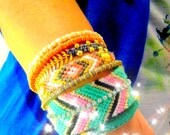 Rhinestone Spring-Summer Neon Multicolor Friendship Bracelet with strass-Neon Green Jewelry Suede Bracelets beads - Stack bracelets-Set of 2