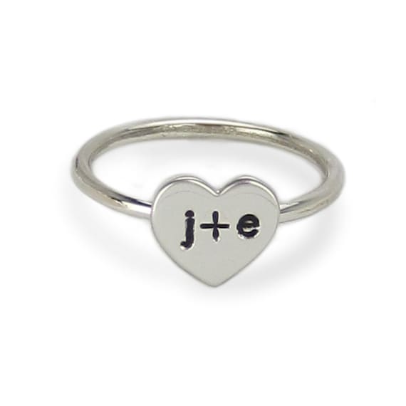 Sterling Silver Couple Heart Initial Ring