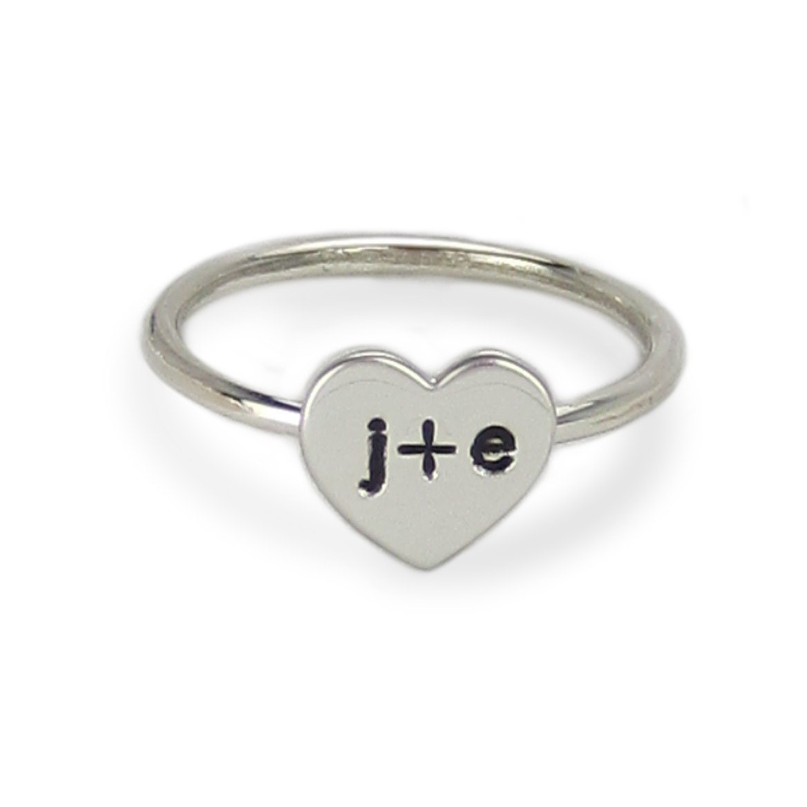 Sterling Silver Couple Heart Initial Ring