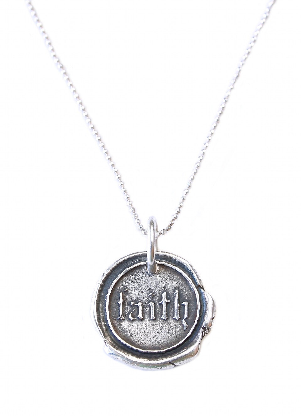 Fine Silver Old English FAITH Wax Seal Necklace