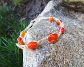 Macrame Anklet Orange Glass Beaded Hemp Jewelry