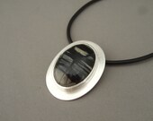 Black and Grey Picasso Marble Sterling Silver Handcrafted Pendant