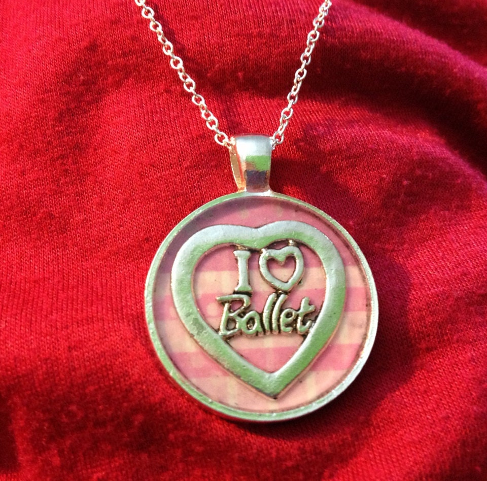Silver "I Love Ballet" Necklace (Pink)