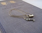 Antiqued Gold Key and Lock Dangle Earrings on Kidney Earwires - Industrial Jewelry - Long Earrings - Handmade Jewelry - Ready to Ship
