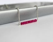 Hot Pink Beaded Minimalist Bar Necklace - Handmade Jewelry - Fuschia Jewelry - Ready to Ship