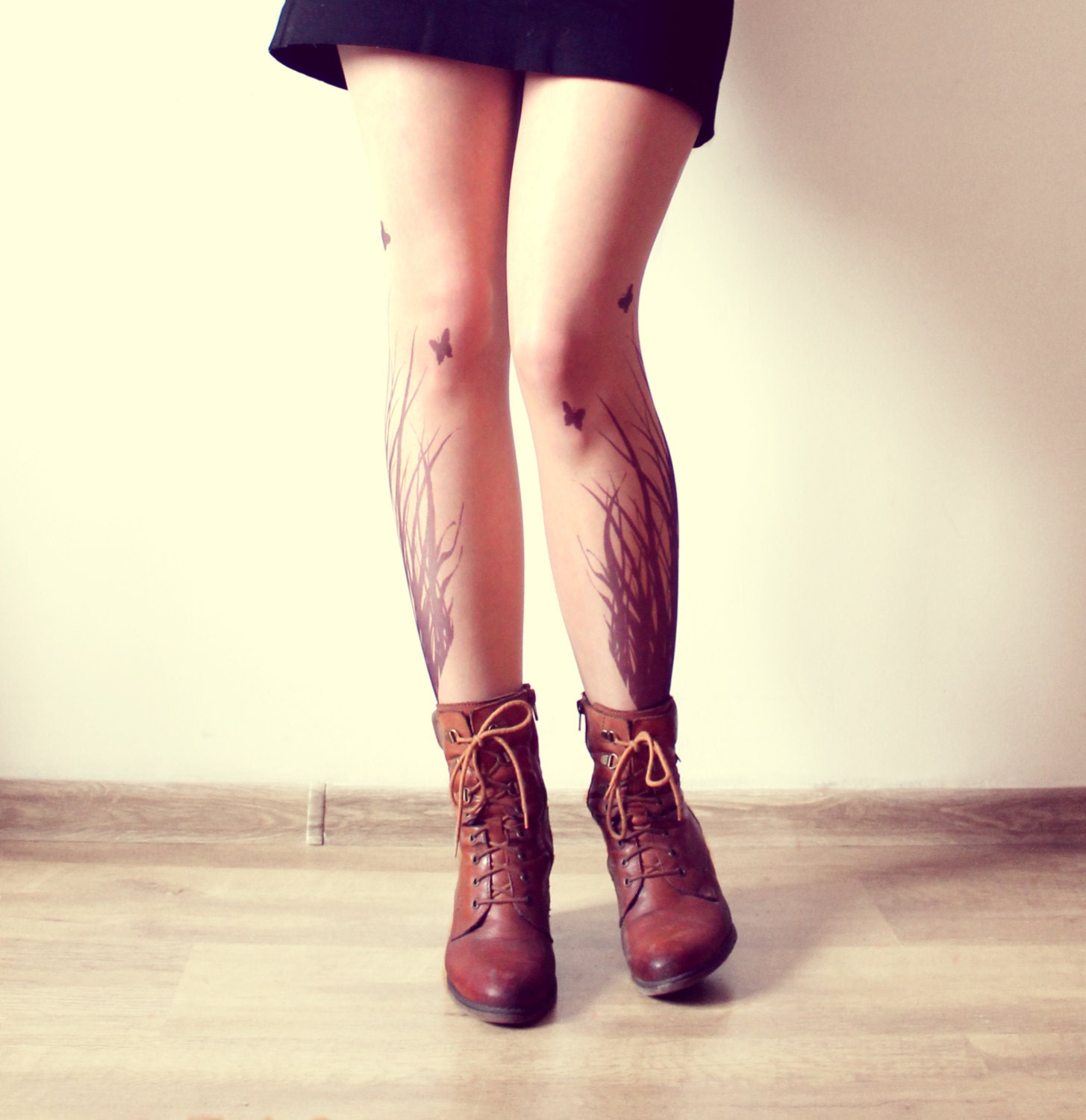 Grassy Meadow Tattoo Tights - Free Shipping - Made to order :)
