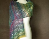 Hand knit shawl, lace shawl, knit scarf, knit stole, shawl wrap, women shawl, mohair shawl, spring modern clothing- multicolor shawl