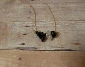 Quartz Crystal & Black Stone Necklace - Simple, Delicate, Dainty, Tiny Gold Bar Necklace